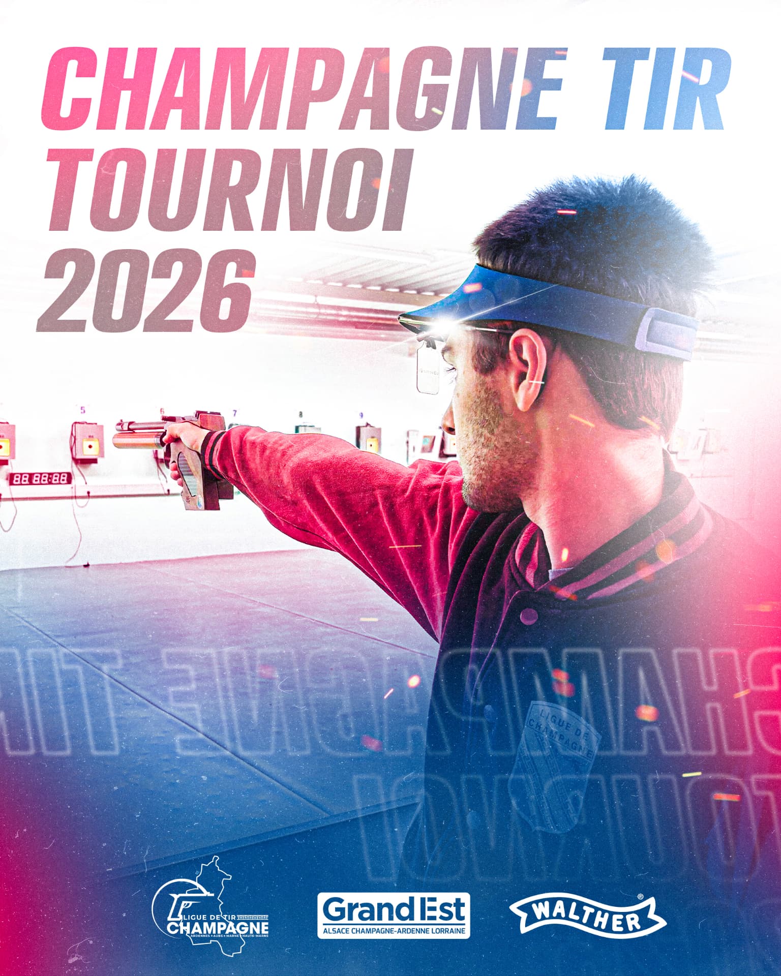 Affiche Champagne Tir Tournoi 2026 — pistolet